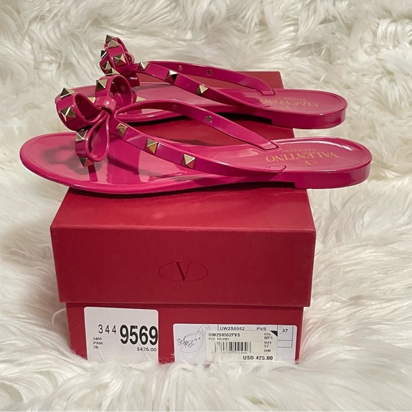 Valentino Garavani PVC Rockstud Bow Jelly Thong Sandals Pink 37 - Picture 4 of 10